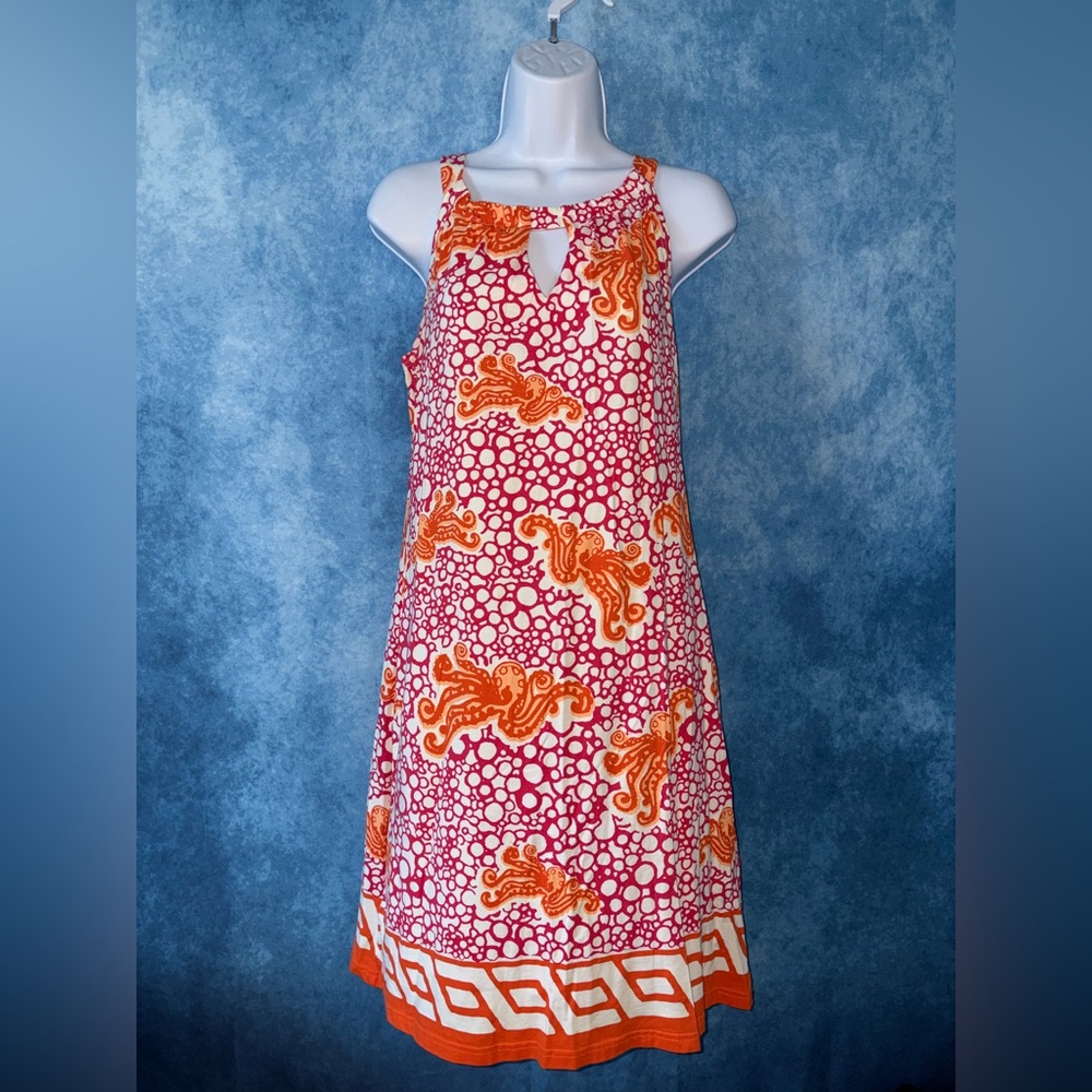 Barbara Gerwit Sleeveless Pink and Orange Printed Keyhole Dress